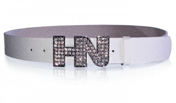 HN Gürtel Strass Leder weiss Gr. S/M 85 cm