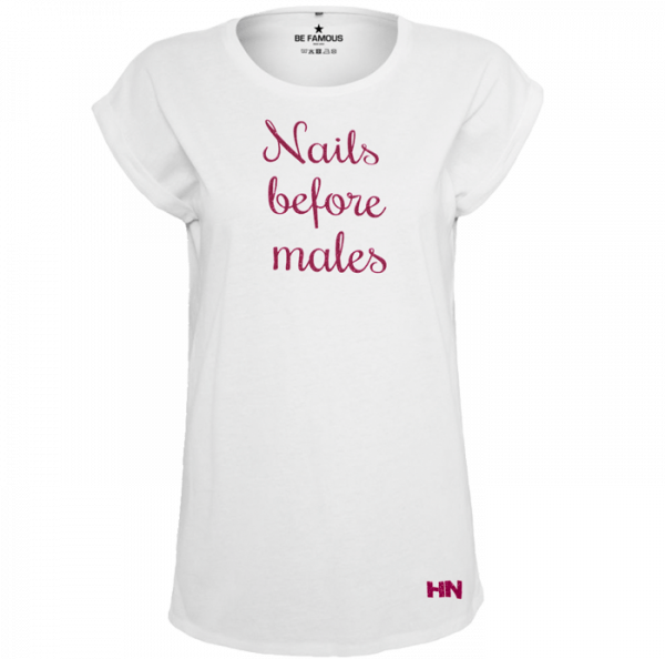 T-Shirt Weiß- Schrift Pink - "Nails before..."