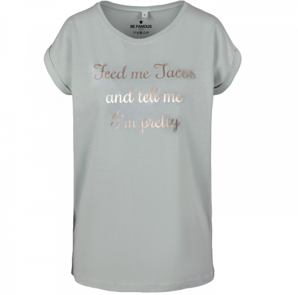 T-Shirt Mint - Schrift Gold - " Feed me..