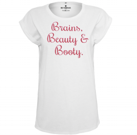 T-Shirt Weiß- Schrift Pink - "Brains, Beauty..."